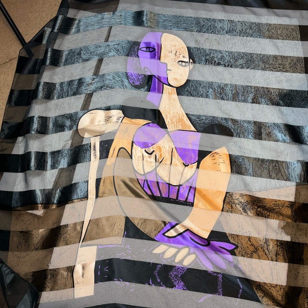 SCARF VINTAGE AUTHENTIC CUBISM ART PICASSO PURPLE BLACK  40” X 40”